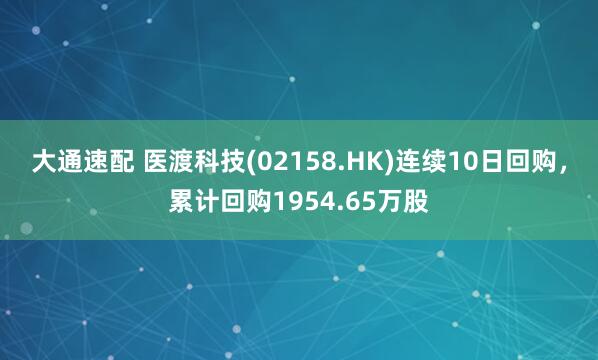 大通速配 医渡科技(02158.HK)连续10日回购，累计回购1954.65万股